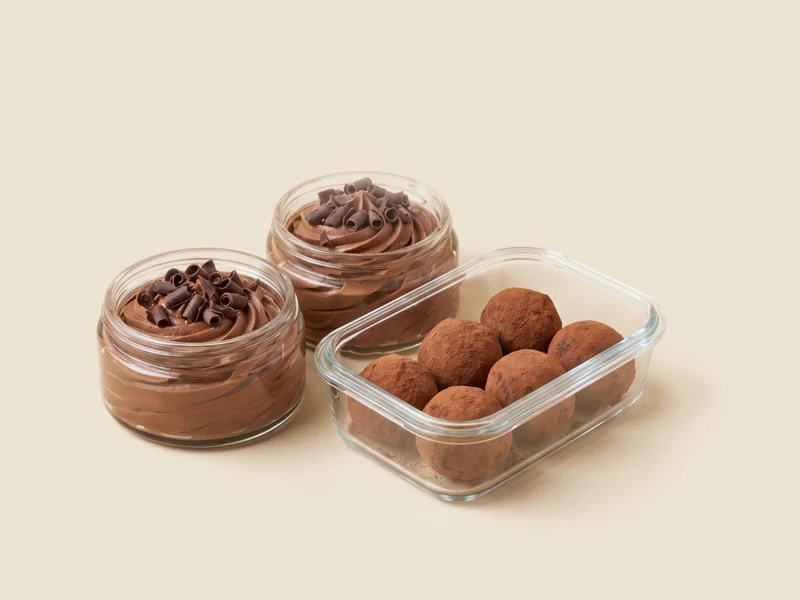 Chocolate desserts and cocoa-covered snack bites